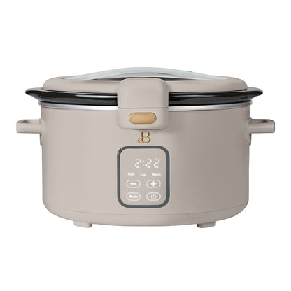 Beautiful 4 Qt Digital Slow Cooker with Hinged Locking Lid, Wildflower White by Drew Barrymore