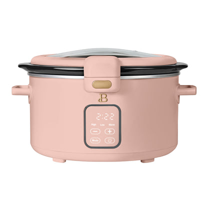 Beautiful 4 Qt Digital Slow Cooker with Hinged Locking Lid, Wildflower White by Drew Barrymore