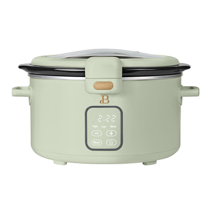 Beautiful 4 Qt Digital Slow Cooker with Hinged Locking Lid, Wildflower White by Drew Barrymore