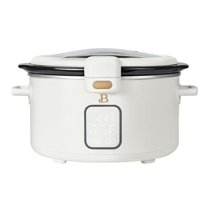 Beautiful 4 Qt Digital Slow Cooker with Hinged Locking Lid, Wildflower White by Drew Barrymore