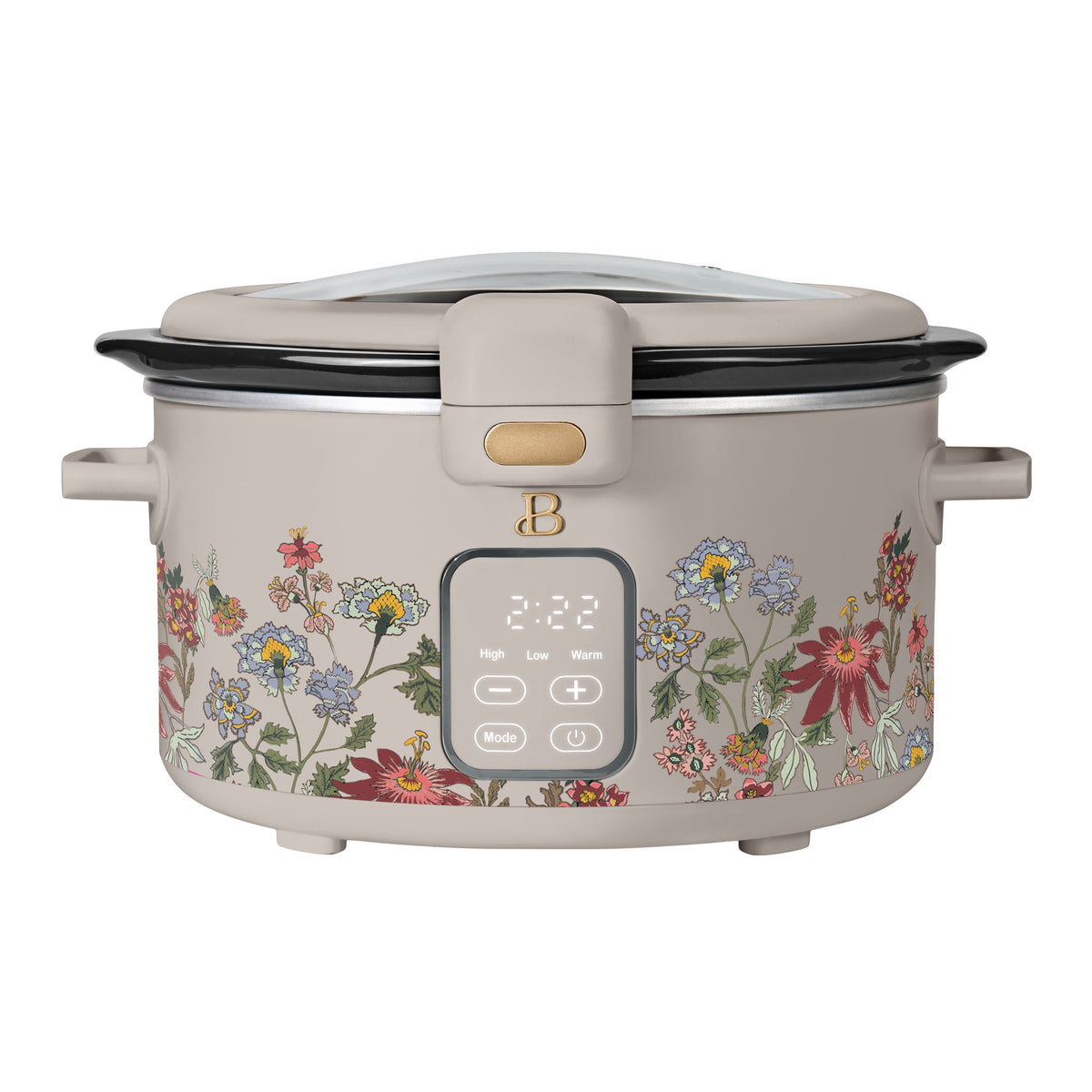 Beautiful 4 Qt Digital Slow Cooker with Hinged Locking Lid, Wildflower White by Drew Barrymore