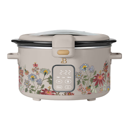 Beautiful 4 Qt Digital Slow Cooker with Hinged Locking Lid, Wildflower White by Drew Barrymore