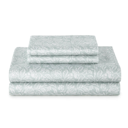 Better Homes & Gardens 4-Piece 300 Thread Count Lysia Floral Green River Cotton Sateen Bed Sheet Set, Queen
