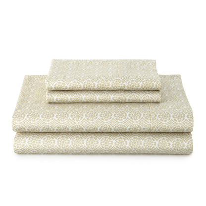 Better Homes & Gardens 4-Piece 300 Thread Count Lysia Floral Green River Cotton Sateen Bed Sheet Set, Queen