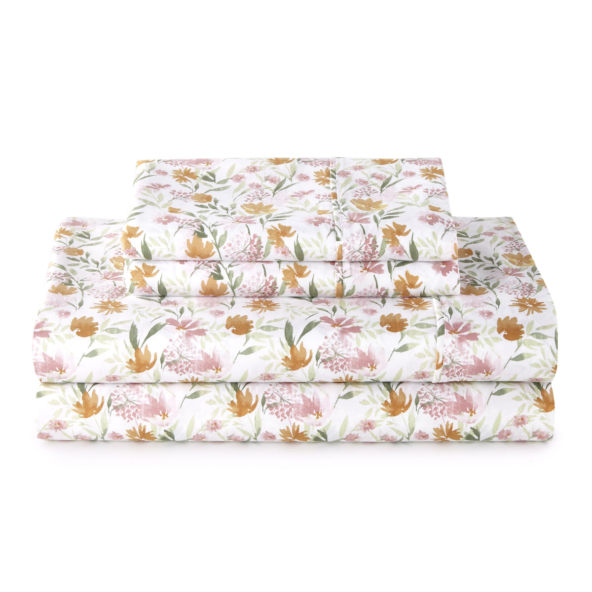 Better Homes & Gardens 4-Piece 300 Thread Count Lysia Floral Green River Cotton Sateen Bed Sheet Set, Queen