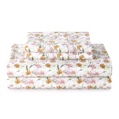Better Homes & Gardens 4-Piece 300 Thread Count Lysia Floral Green River Cotton Sateen Bed Sheet Set, Queen