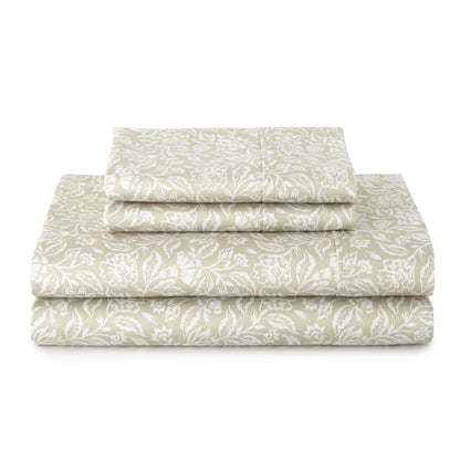 Better Homes & Gardens 4-Piece 300 Thread Count Lysia Floral Green River Cotton Sateen Bed Sheet Set, Queen