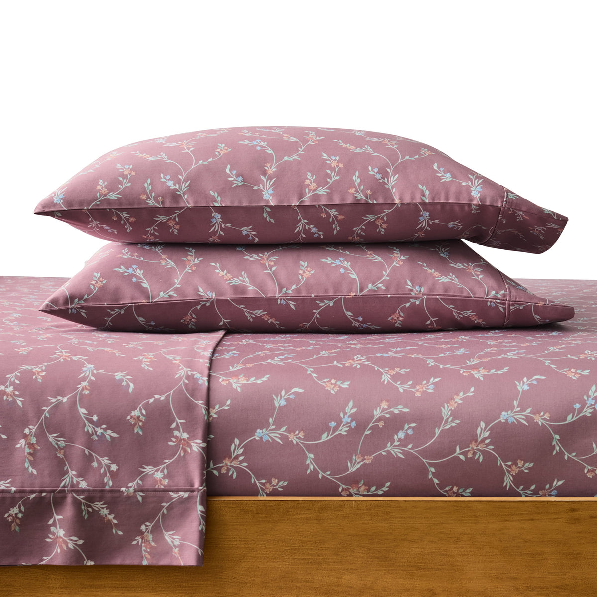 Better Homes & Gardens 4-Piece 300 Thread Count Lysia Floral Green River Cotton Sateen Bed Sheet Set, Queen