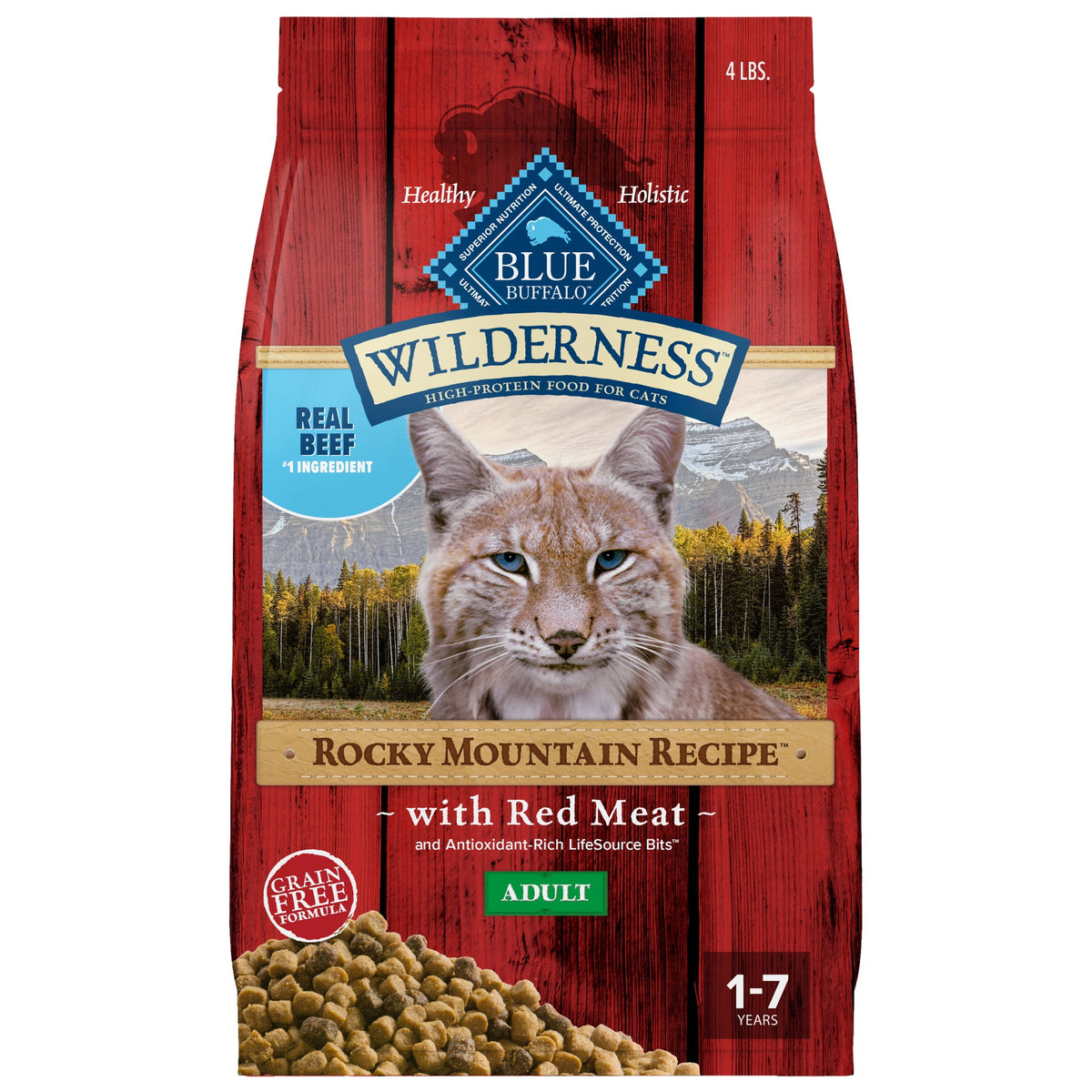 Blue Buffalo Wilderness Natural Dry Cat Food, Rocky Mountain Recipe, Red Meat, 4-lb. Bag