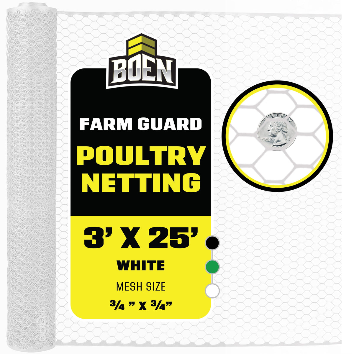 Boen - Plastic Hex Chicken Wire Mesh Temporary Fence Roll (4' x 75' - Black) - Plastic Fence Poultry Netting for Temporary or Semi Permanent Enclosures, Deer Netting Fence, Construction Fencing