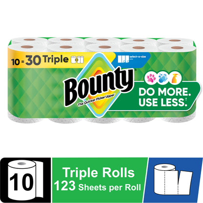 Bounty Paper Towels Select-A-Size White, 10 Triple Rolls, 123 Sheets Per Roll