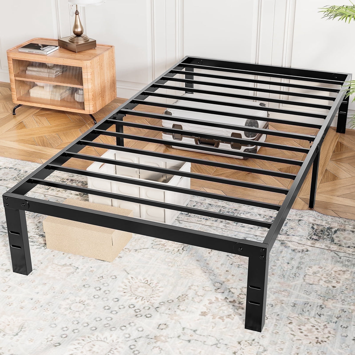 CONCETTA 14" Twin Bed Frame, Heavy Duty Metal Platform Bed Frame with Underbed Storage for Bedroom, No Box Spring Required, Black