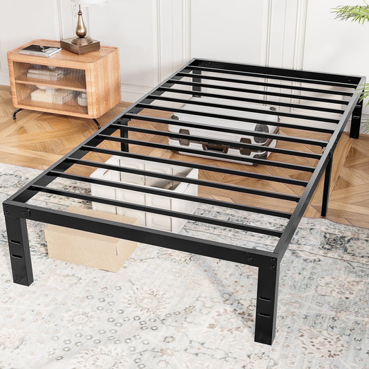 CONCETTA 14" Twin Bed Frame, Heavy Duty Metal Platform Bed Frame with Underbed Storage for Bedroom, No Box Spring Required, Black
