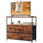 CONCETTA TV Stand Dresser with 5 Fabric Drawers and Open Shelving, Multi-functional Storage Unit Fits TV up to 45 inches for Bedroom Living Room Hallway, Black