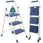 CONCETTA 3 Step Ladder, Folding Steel Step Stool with Wide Non-Slip Pedals, Safety Lock and Hand Grip, 330 lb Capacity, Portable Ladder for Home, Kitchen and Garage,Black