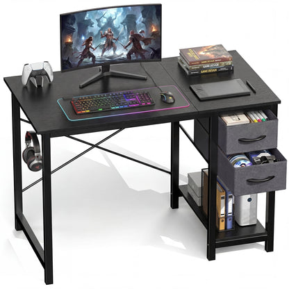 CONCETTA 47in Small Computer Desk with 2 Drawers, Side Headphone Hook, Writing Work Study Desk for Home, Rust Brown