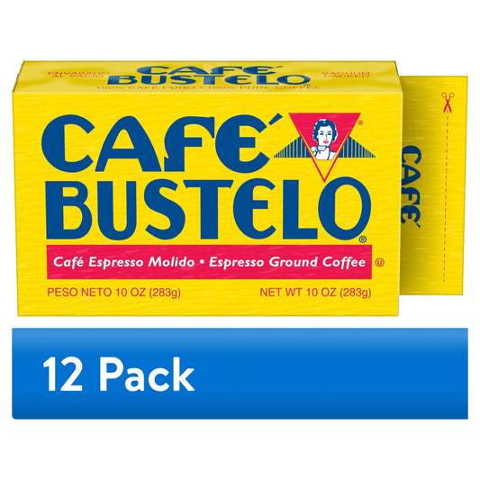 (12 pack) Cafe Bustelo, Espresso Style Dark Roast Ground Coffee, Vacuum Packed 10 oz Brick