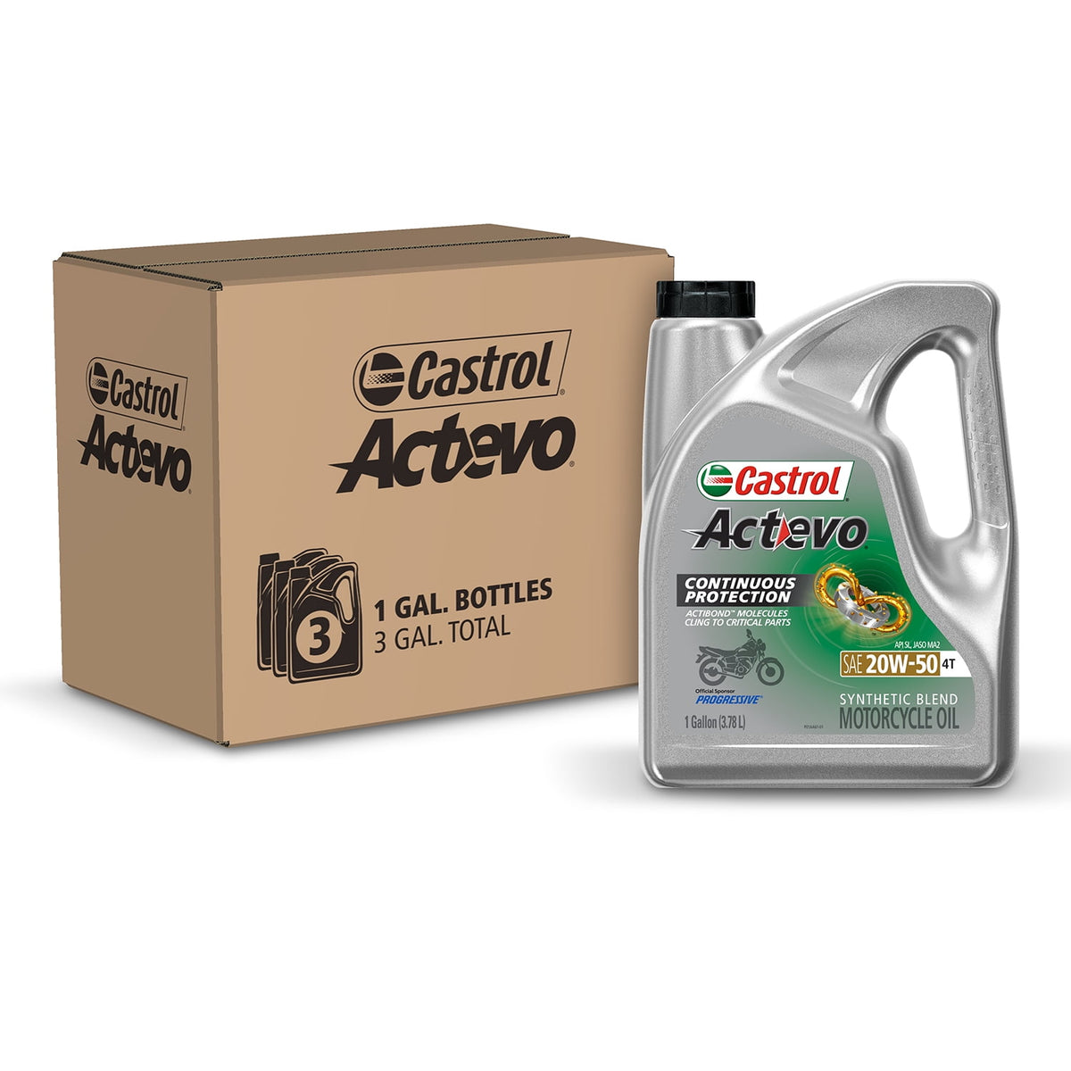 Castrol Actevo 4T 20W-50 Part Synthetic Motorcycle Oil, 1 Gallon, Case of 3