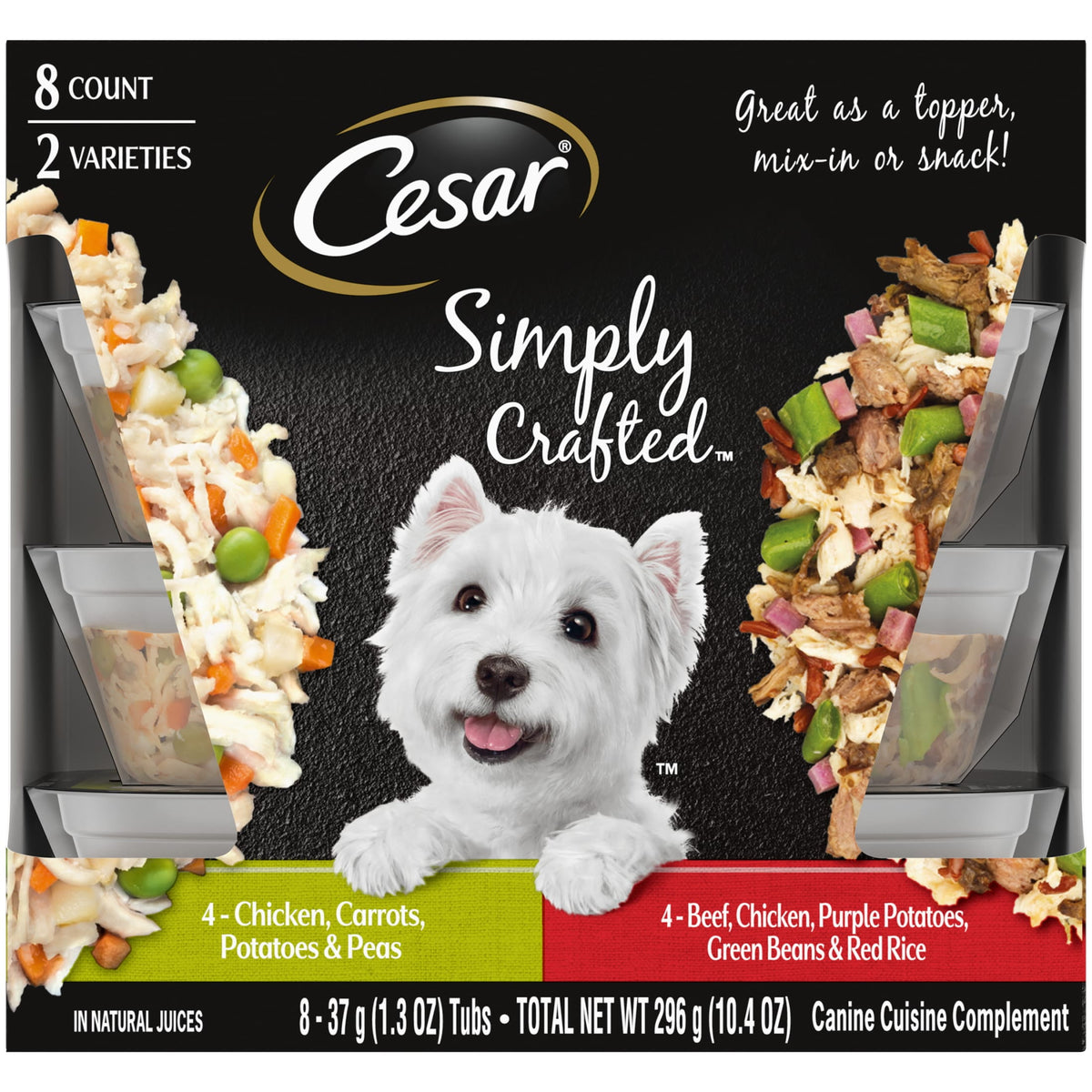 Cesar Simply Crafted Wet Dog Food Variety Pack, 1.3 oz Tubs (16 Pack)