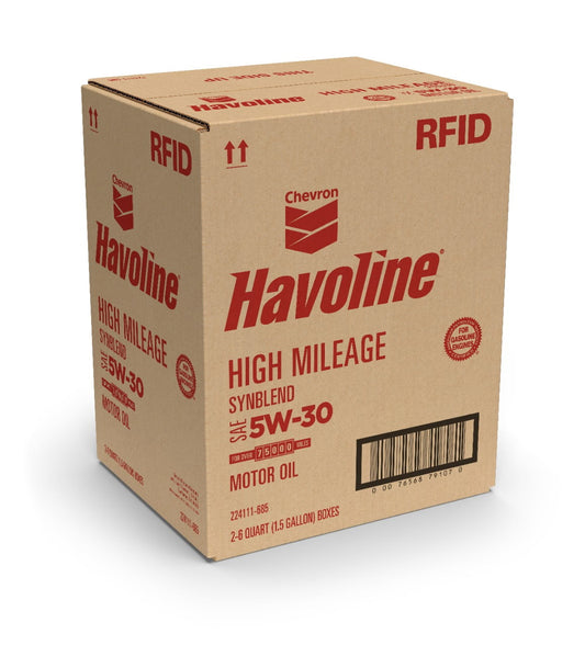 Chevron Havoline High Mileage Synthetic Technology Motor Oil 5W-30, 6 Quart Smart Change Box Case (2-Pack)