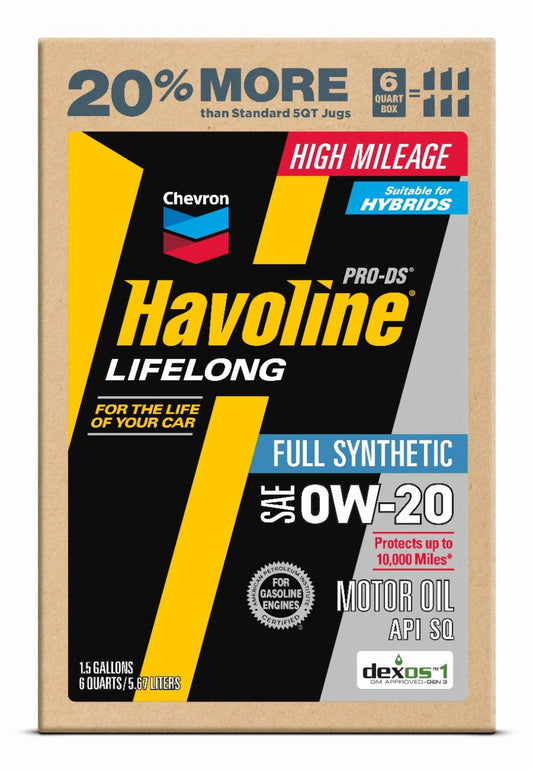 Chevron Havoline Lifelong 0W-20 Full Synthetic Motor Oil, 6 Quarts (Smart Change Box)