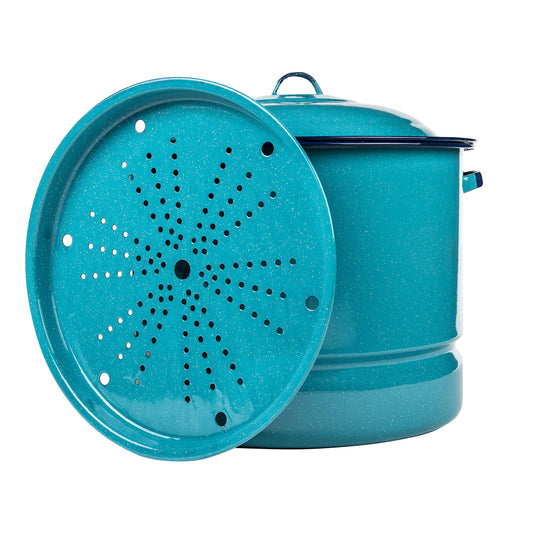 Cinsa 34-Quart Enamel on Steel Steamer Pot with Lid & Trivet, Easy to Clean, Blue