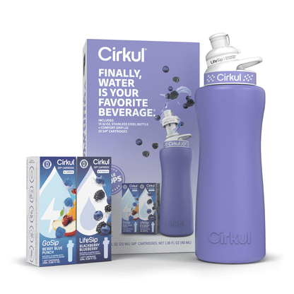 Cirkul 32oz Chameleon Stainless Steel Starter Kit with Chameleon Cirkul Lid 2.0 and 2 Flavor Cartridges (Blackberry Blueberry & Berry Blue Punch)