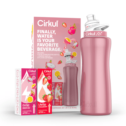 Cirkul 32oz Chameleon Stainless Steel Starter Kit with Chameleon Cirkul Lid 2.0 and 2 Flavor Cartridges (Blackberry Blueberry & Berry Blue Punch)