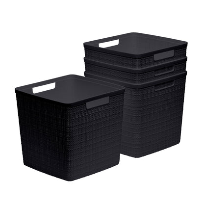 Curver Set of 4 Jute Basket Cube Durable Resin Organization and Storage Basket Bin, Black