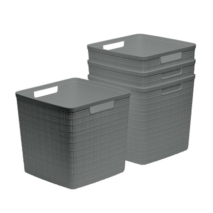 Curver Set of 4 Jute Basket Cube Durable Resin Organization and Storage Basket Bin, Black