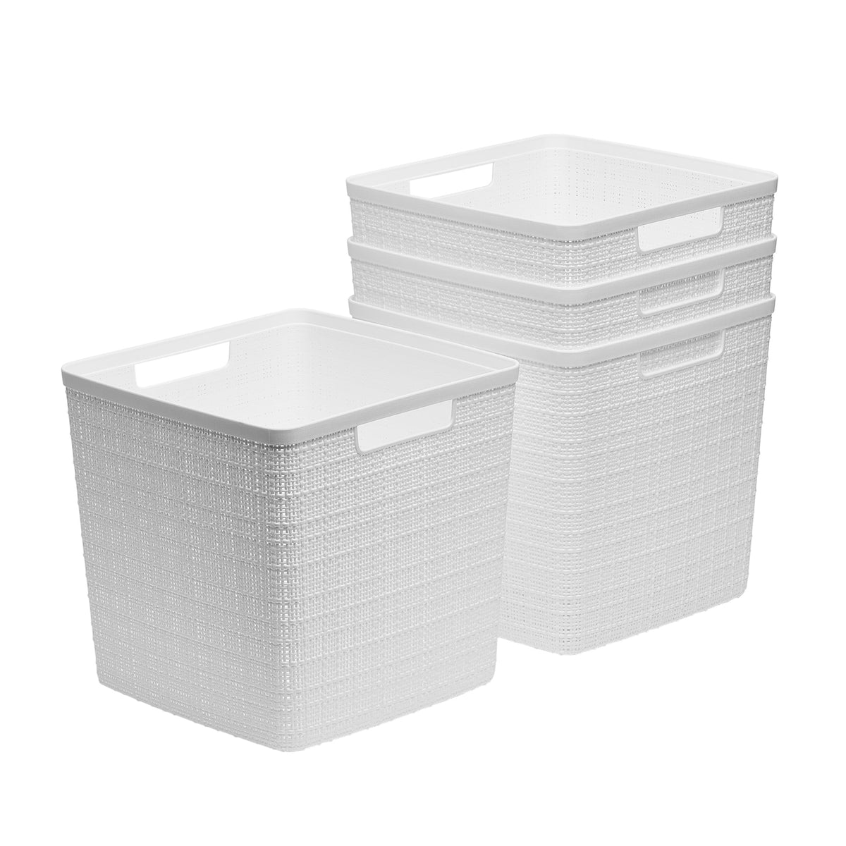 Curver Set of 4 Jute Basket Cube Durable Resin Organization and Storage Basket Bin, Black