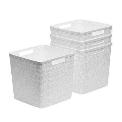 Curver Set of 4 Jute Basket Cube Durable Resin Organization and Storage Basket Bin, Black