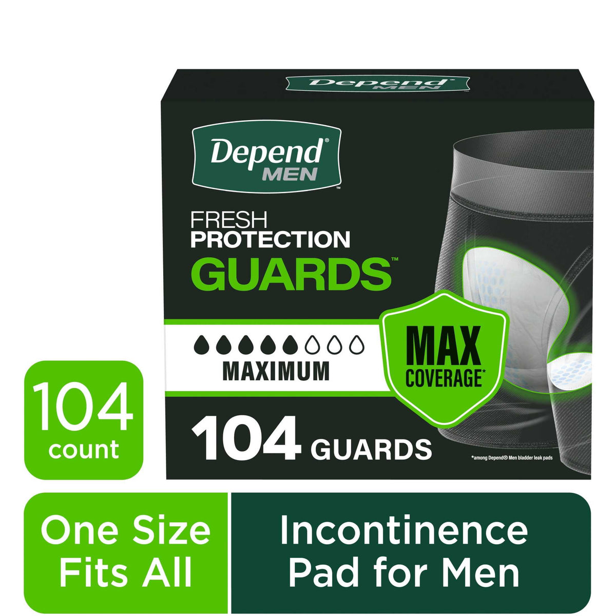 Depend Guards Incontinence Pads for Men, Maximum Absorbency, 104 Count