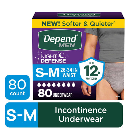 Depend Night Defense Incontinence Underwear for Men, Adult Diapers, S/M (26 Count)