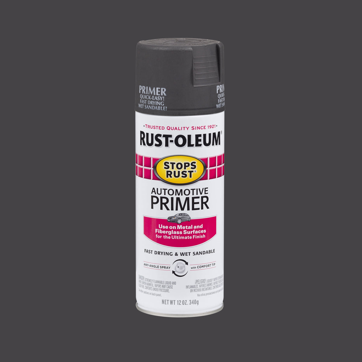 (6 pack) Light Gray, Rust-Oleum Stops Rust Automotive Primer Flat Spray Paint-2081830, 12 oz
