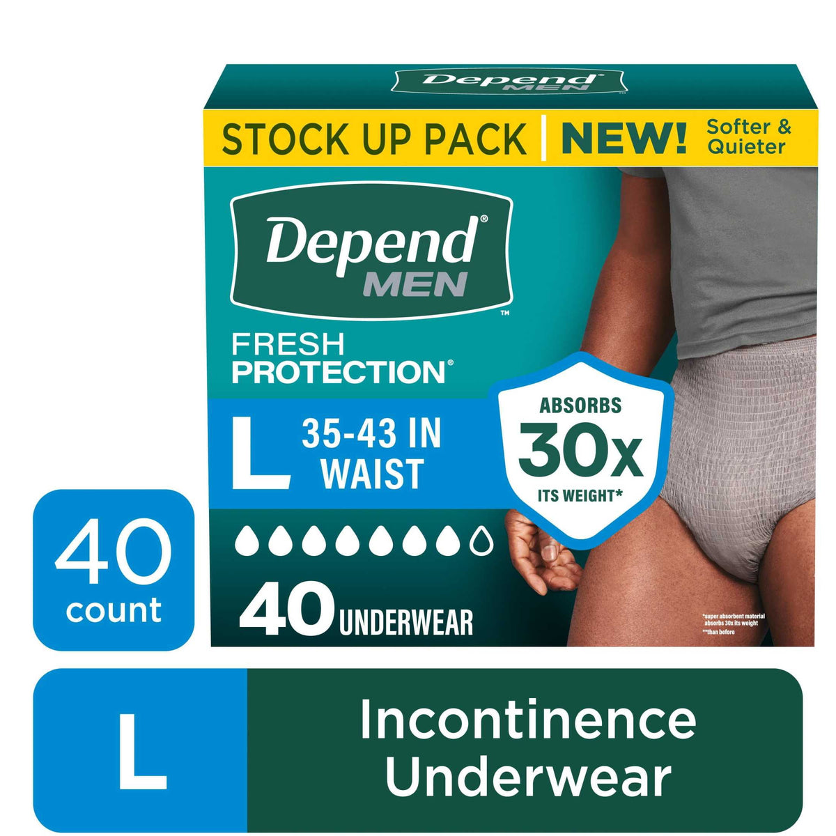 Depend Fresh Protection Incontinence Underwear for Men, Adult Diapers, L (72 Count)