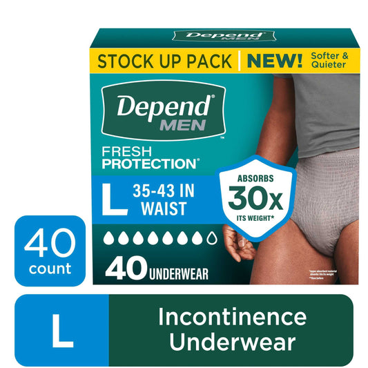Depend Fresh Protection Incontinence Underwear for Men, Adult Diapers, L (40 Count)