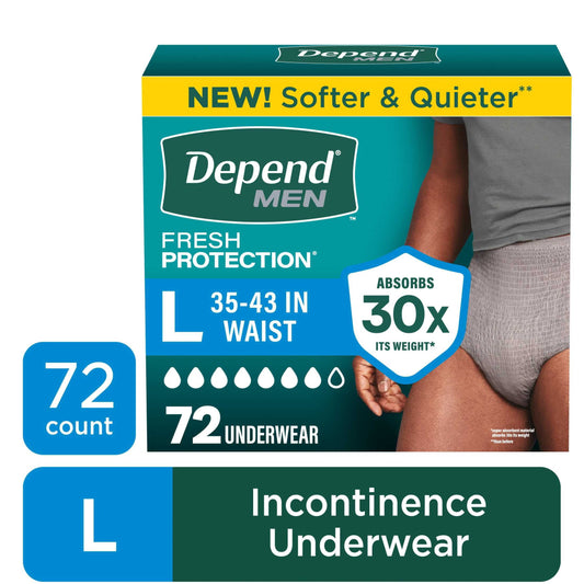 Depend Fresh Protection Incontinence Underwear for Men, Adult Diapers, L (72 Count)