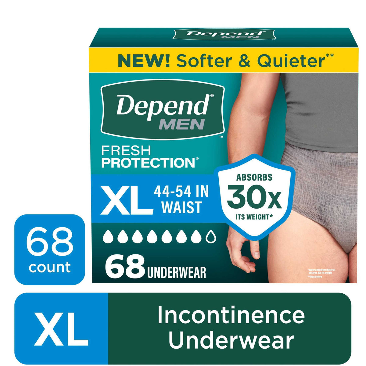 Depend Fresh Protection Incontinence Underwear for Men, Adult Diapers, XL (68 Count)