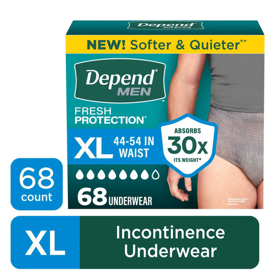 Depend Fresh Protection Incontinence Underwear for Men, Adult Diapers, XL (68 Count)