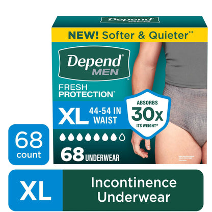 Depend Fresh Protection Incontinence Underwear for Men, Adult Diapers, XL (36 Count)