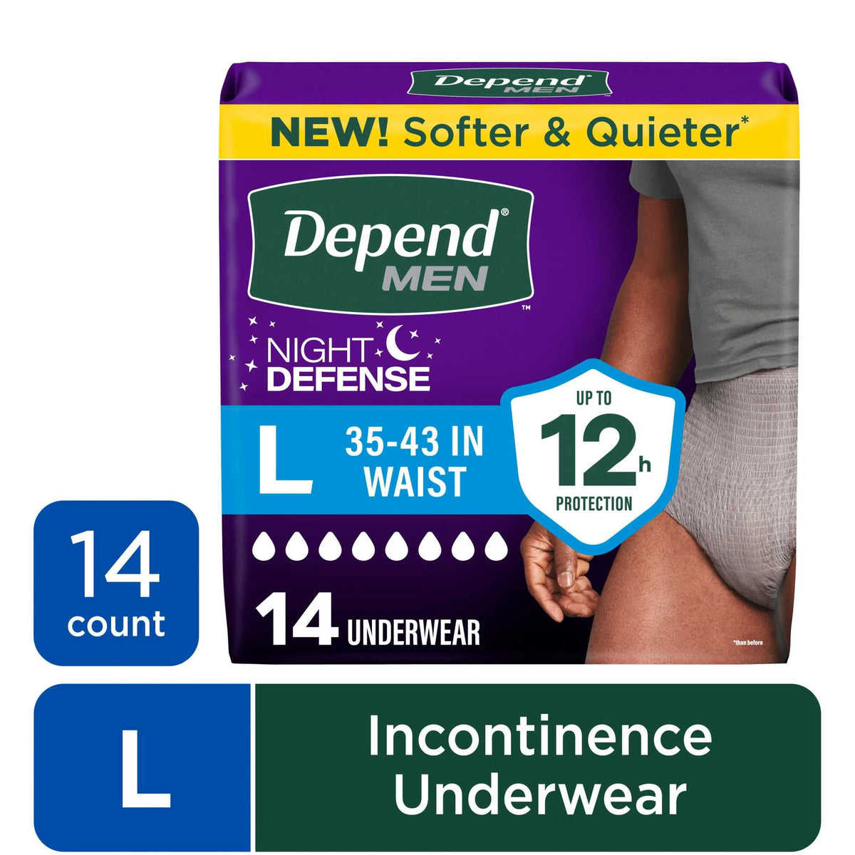Depend Night Defense Incontinence Underwear for Men, Adult Diapers, L (56 Count)