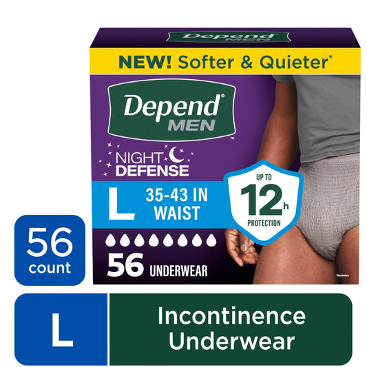 Depend Night Defense Incontinence Underwear for Men, Adult Diapers, L (56 Count)