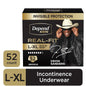 Depend Real Fit Incontinence Underwear for Men, Adult Diapers, L/XL, Black, 52 Count