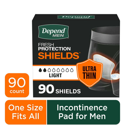 Depend Shields Incontinence Pads for Men, Light Absorbency, 90 Count