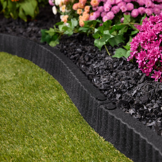 Expert Gardener Black Recycled Rubber Garden Border Landscape Edging, 2 ft x 3 in, 8 Pack
