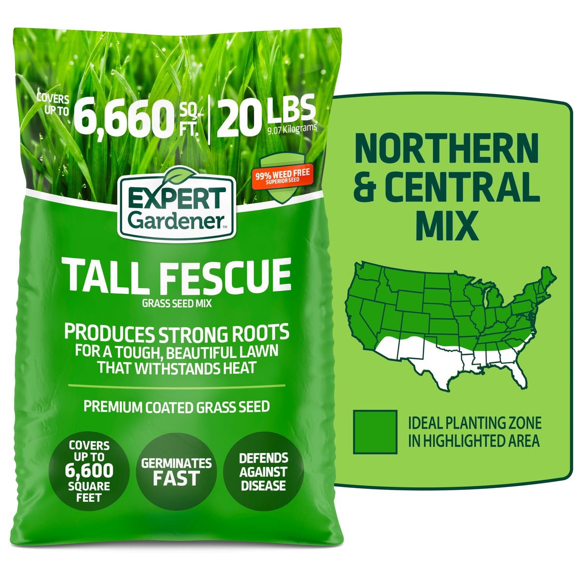 Expert Gardener Tall Fescue Grass Seed Mix, Sun to Partial Shade, 20 lb