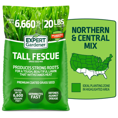 Expert Gardener Tall Fescue Grass Seed Mix, Sun to Partial Shade, 20 lb