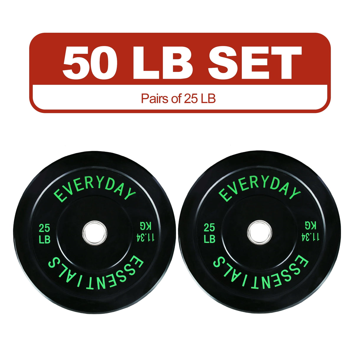 FlexWave Bumper Weight Plates, 25 lb Pair, Black, 2-Inch Hole