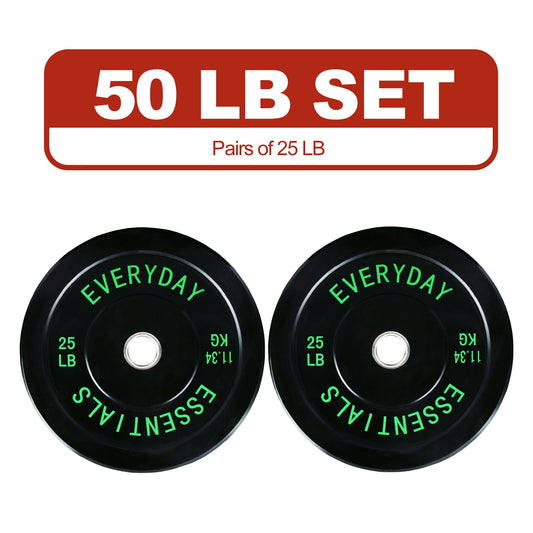 FlexWave Bumper Weight Plates, 25 lb Pair, Black, 2-Inch Hole